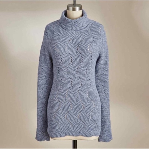 Sundance Champlain Blue Cotton/Silk Blend Pointelle Turtleneck Sweater size M - Picture 1 of 10